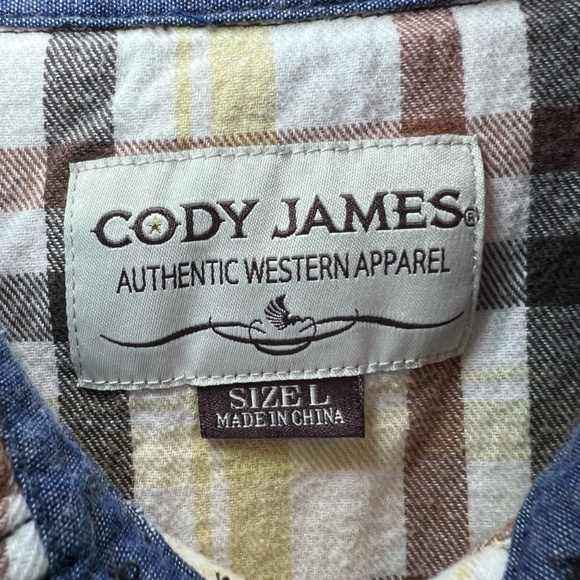 Cody James Boys Plaid Flannel Pearl Snap Shirt Beige Brown Western Pockets Large - Picture 5 of 15